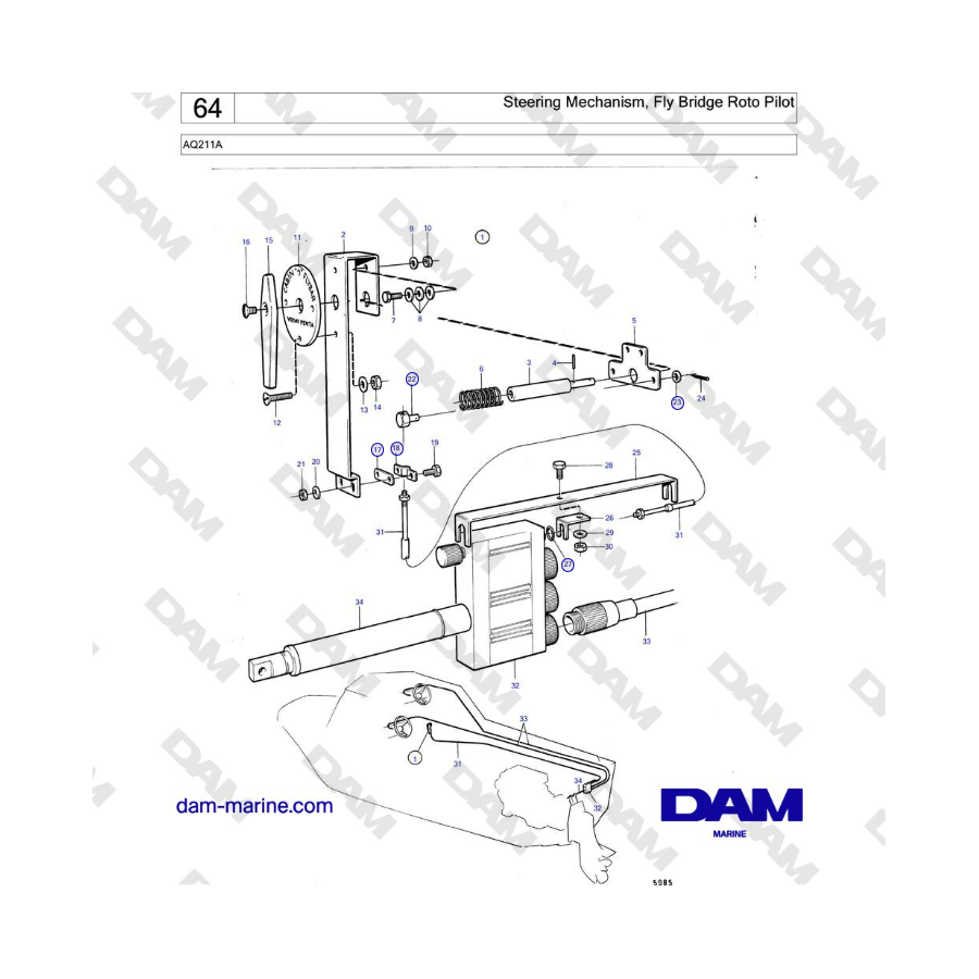 Volvo Penta AQ211 - Mecanismo de dirección, Fly Bridge Roto Pilot