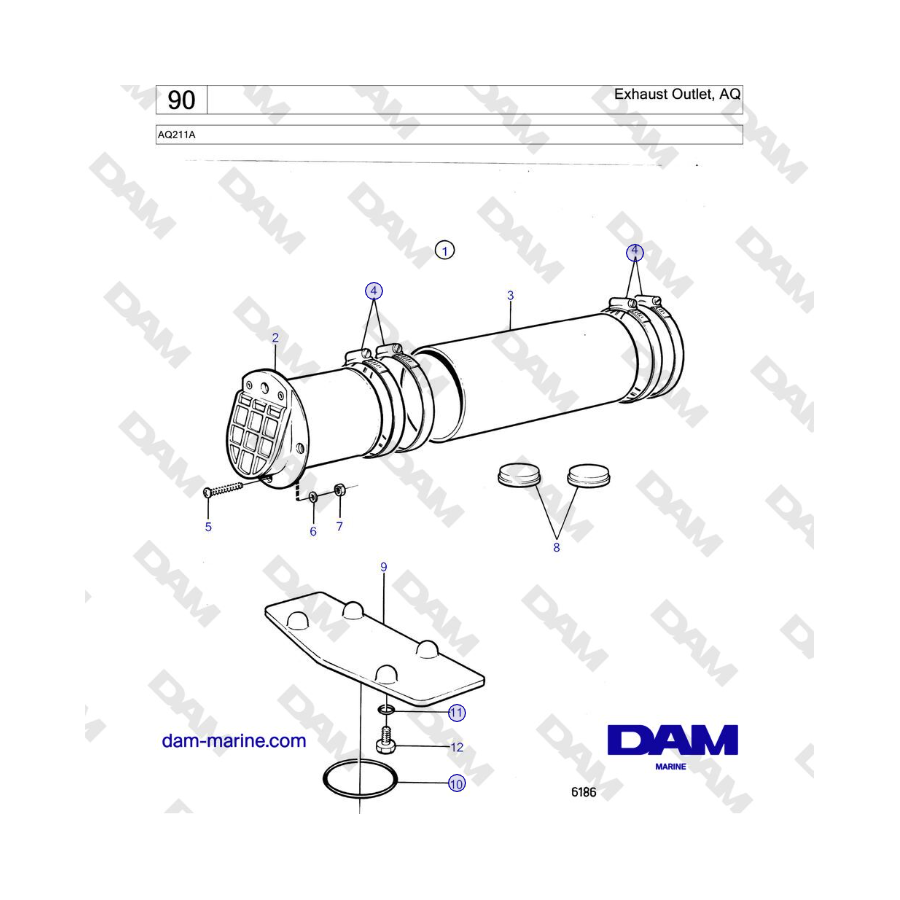 Volvo Penta AQ211A - Exhaust Outlet, AQ