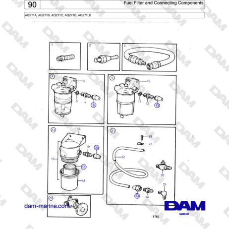 Volvo Penta AQ271 - Fuel Filter and Connecting Components