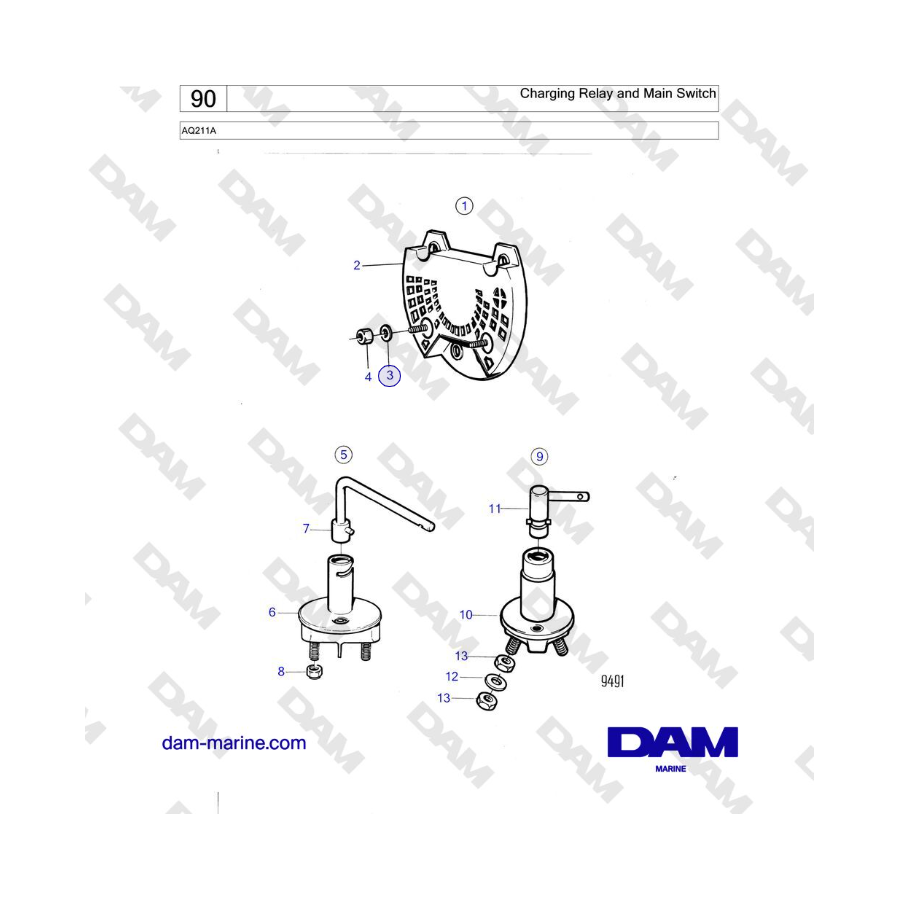 Volvo Penta AQ211A - Charging Relay and Main Switch