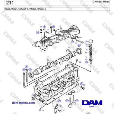 Volvo Penta MD22L, MD22P, TAMD22P-B, TMD22B, TMD22P-C - Cylinder Head