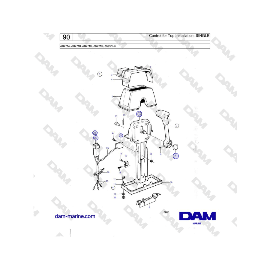Volvo Penta AQ271 - Control for Top Installation: SINGLE