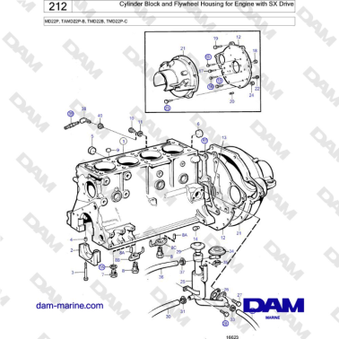 Volvo Penta MD22L, MD22P, TMD22B, TMD22P-C - Cylinder Block and Flywheel Housing for Engine with SX Drive