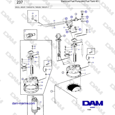 Volvo Penta MD22L, MD22P, TAMD22P-B, TMD22B, TMD22P-C - Electrical Fuel Pump and Fuel Tank 40 L