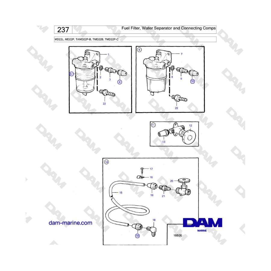 Volvo Penta MD22L, MD22P, TAMD22P-B, TMD22B, TMD22P-C - Fuel Filter, Water Separator and Connecting Comps