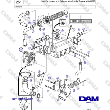 Volvo Penta TAMD22P-B - Heat Exchanger and Exhaust Manifold for Engine with HS25
