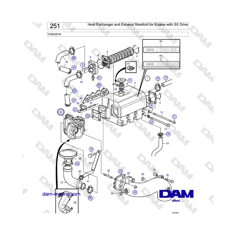 Volvo Penta TAMD22P-B - Heat Exchanger and Exhaust Manifold for Engine with SX Drive