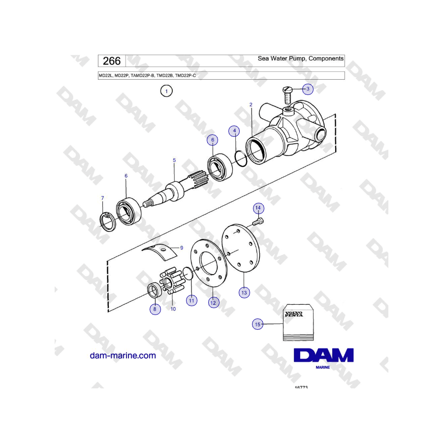 Volvo Penta MD22L, MD22P, TAMD22P-B, TMD22B, TMD22P-C - Sea Water Pump, Components