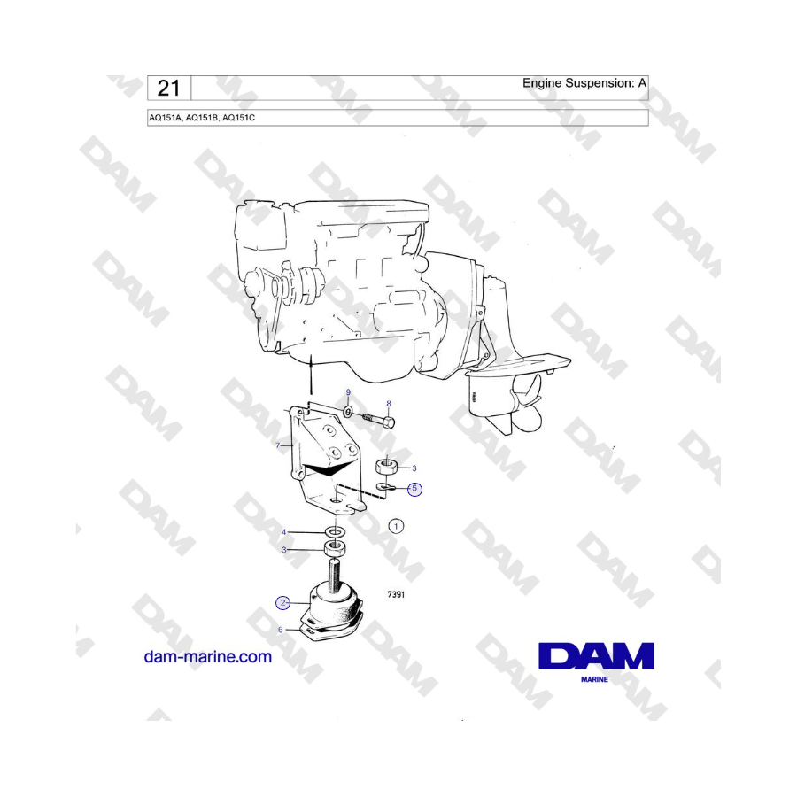Volvo Penta AQ151A, AQ151B, AQ151C - Sospensione motore: A 