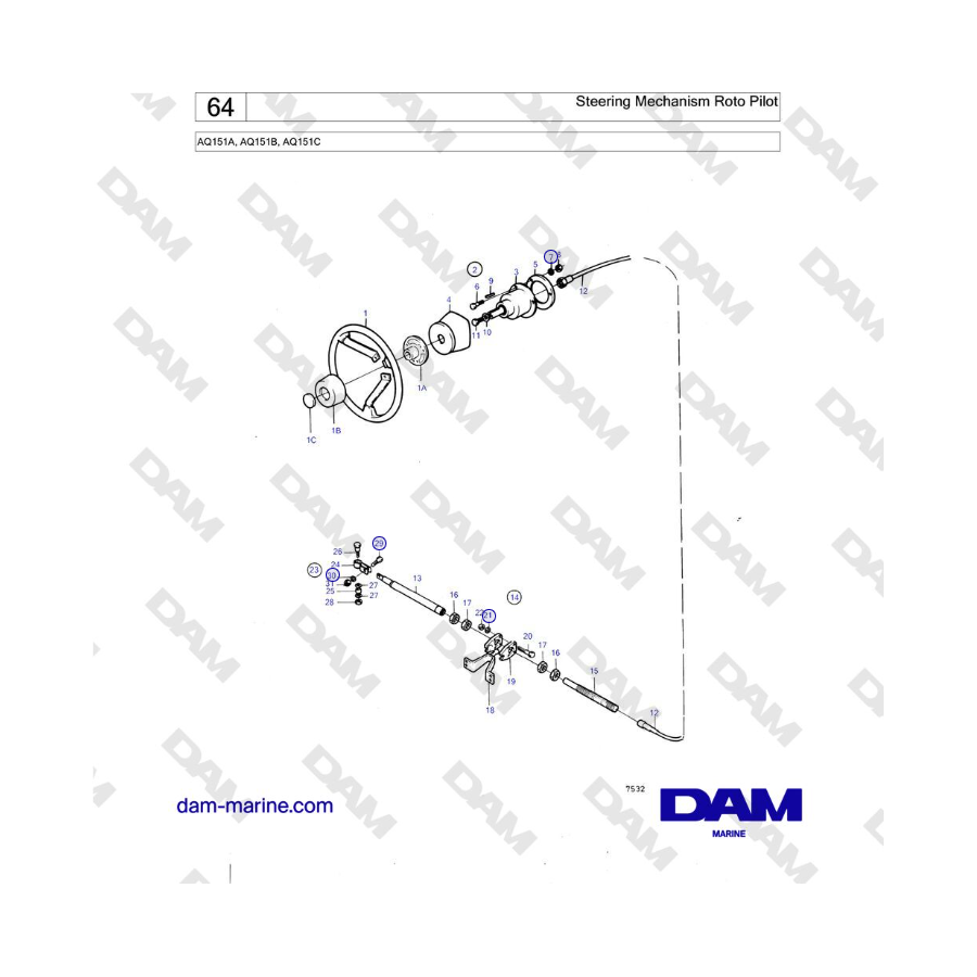 Volvo Penta AQ151A, AQ151B, AQ151C - Steering Mechanism Roto Pilot 