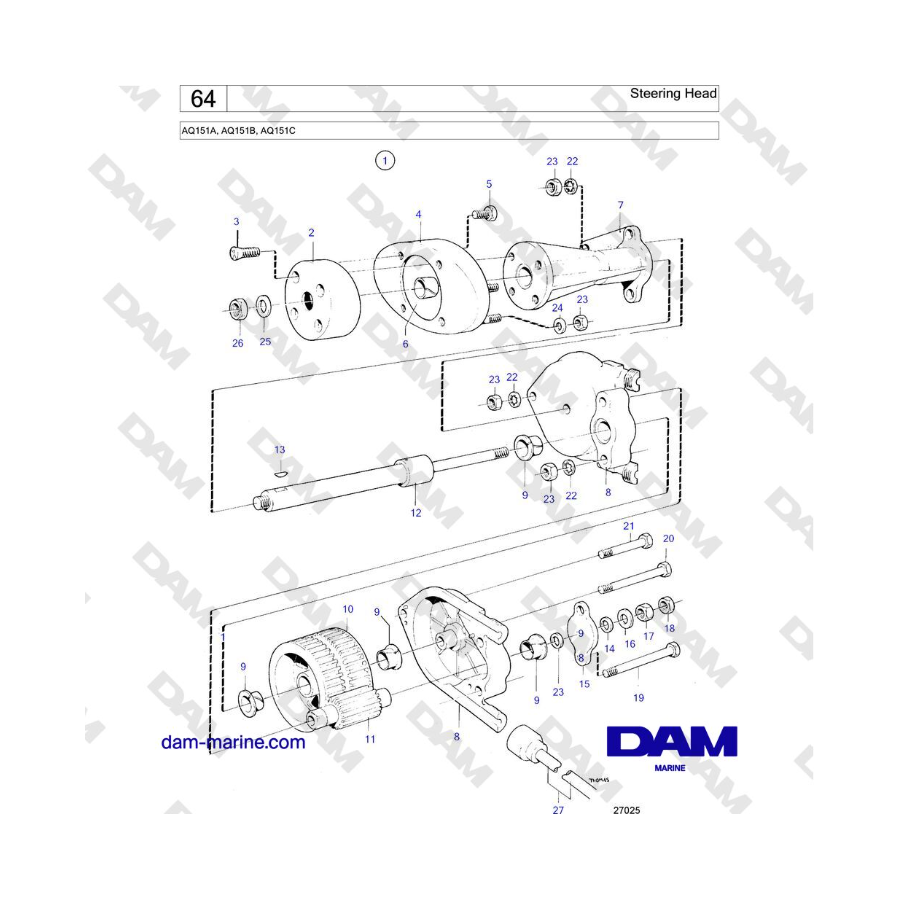 Volvo Penta AQ151A, AQ151B, AQ151C - Cabezal de dirección