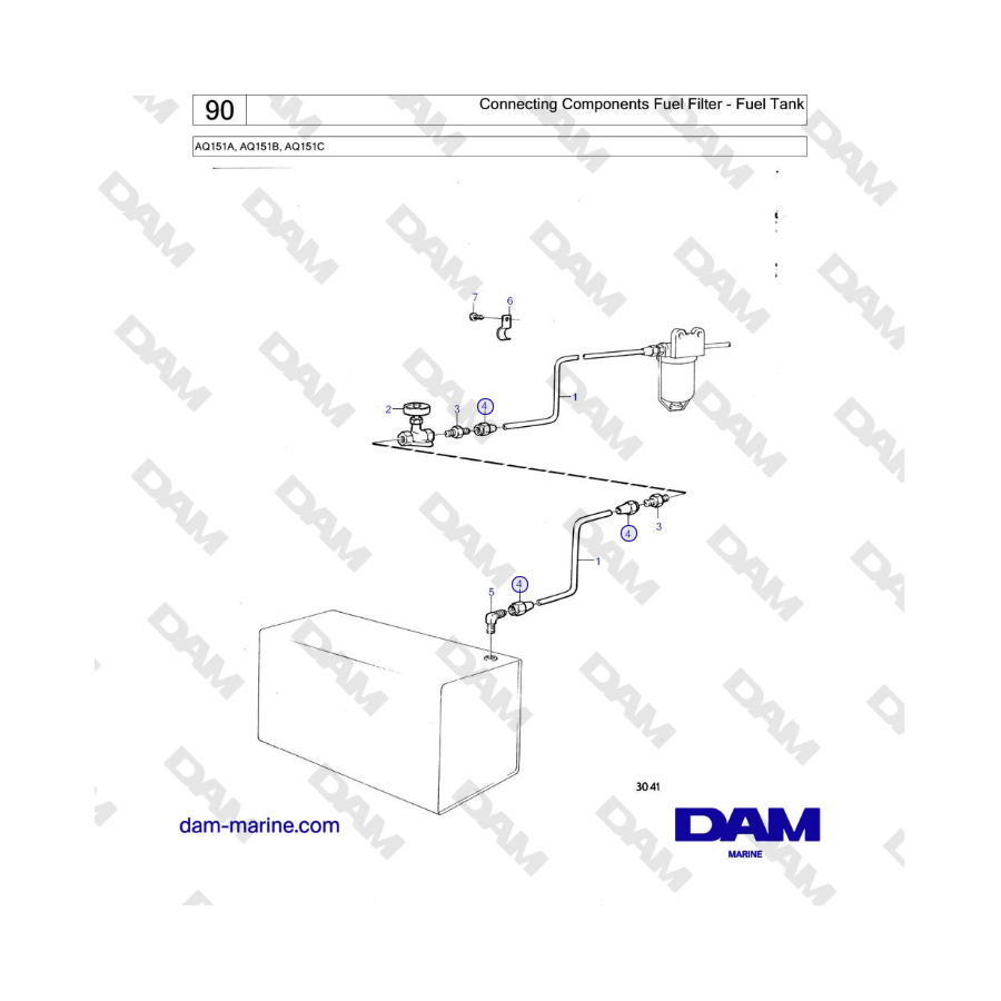 Volvo Penta AQ151A, AQ151B, AQ151C - Connecting Components Fuel Filter - Fuel Tank