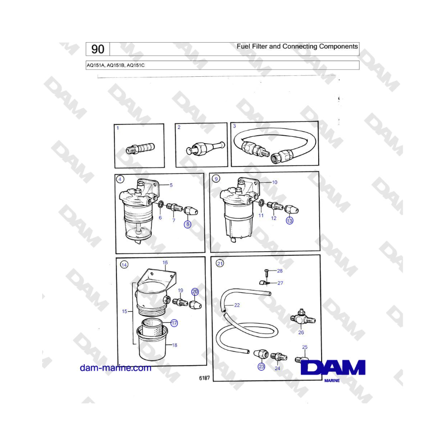 Volvo Penta AQ151A, AQ151B, AQ151C - Fuel Filter and Connecting Components