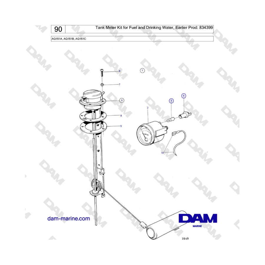 Volvo Penta AQ151A, AQ151B, AQ151C - Tank Meter Kit for Fuel and Drinking Water, Earlier Prod: 834399