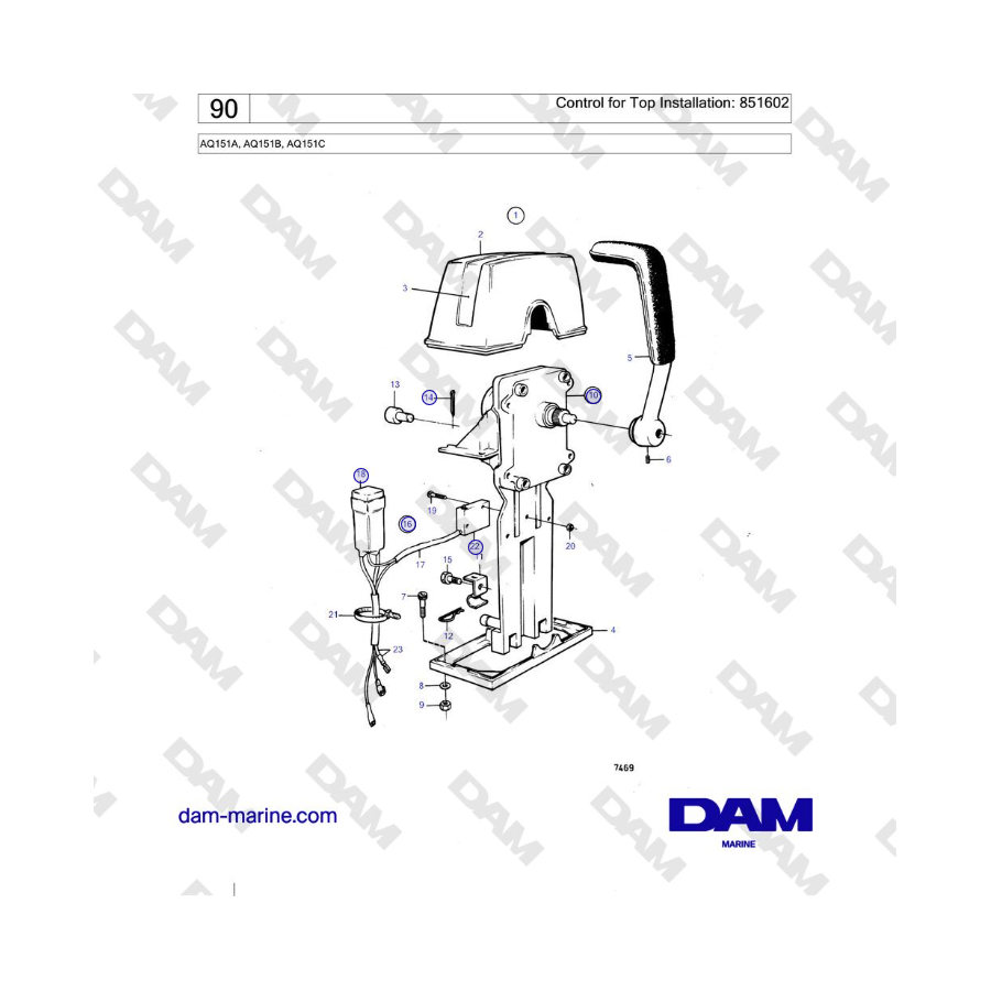 Volvo Penta AQ151A, AQ151B, AQ151C - Control for Top Installation: 851602 