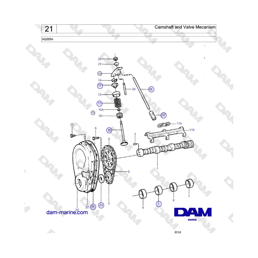 Volvo Penta AQ205A - Camshaft and Valve Mecanism 