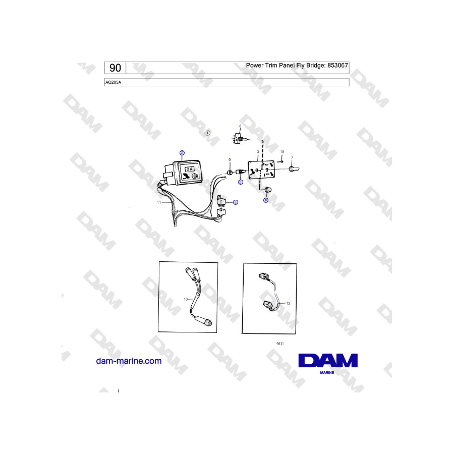 Volvo Penta AQ205A - Power Trim Panel Fly Bridge: 853067