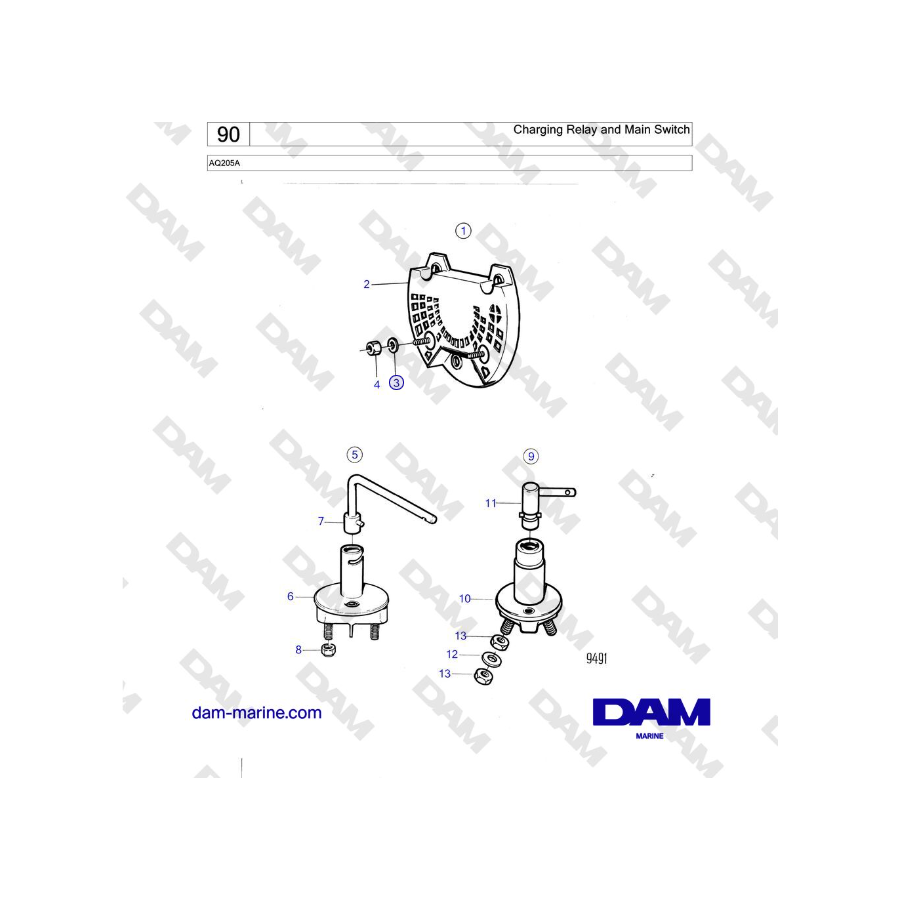 Volvo Penta AQ205A - Charging Relay and Main Switch