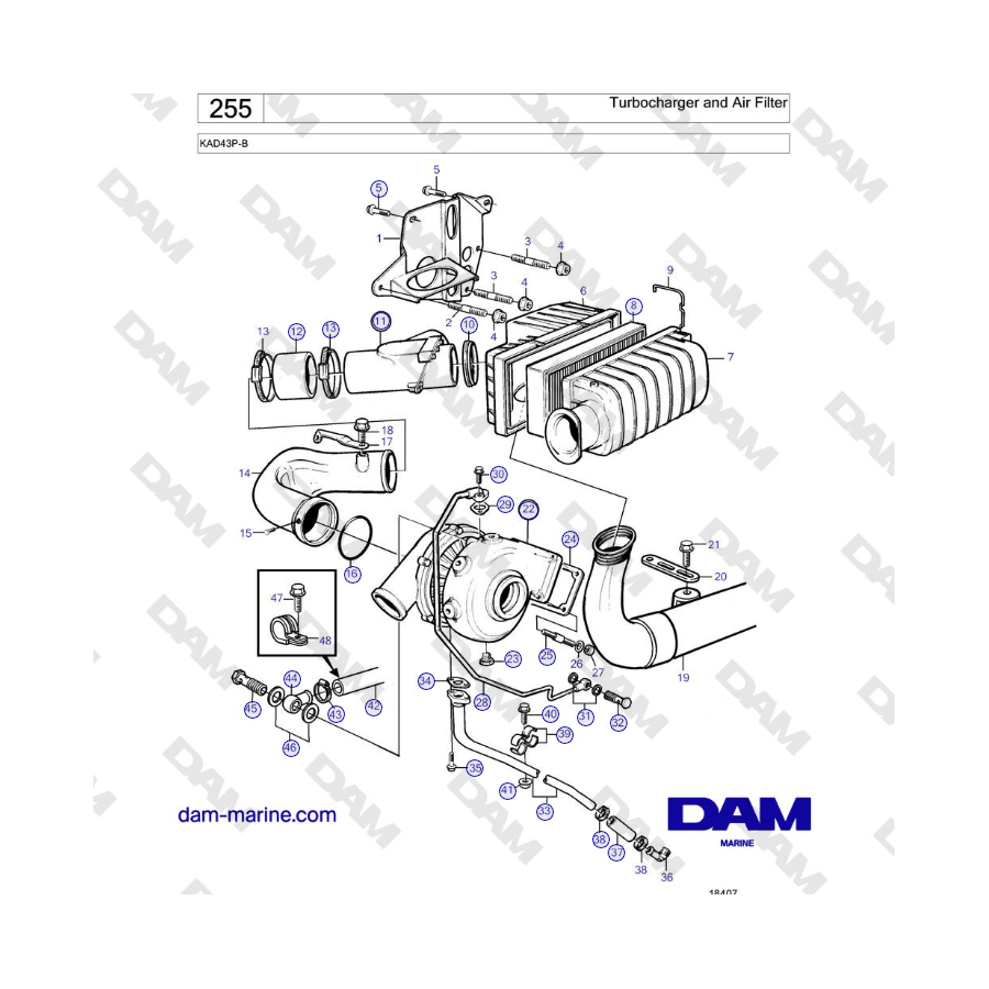 Volvo Penta KAD43P-B - Turbocompresor y filtro de aire