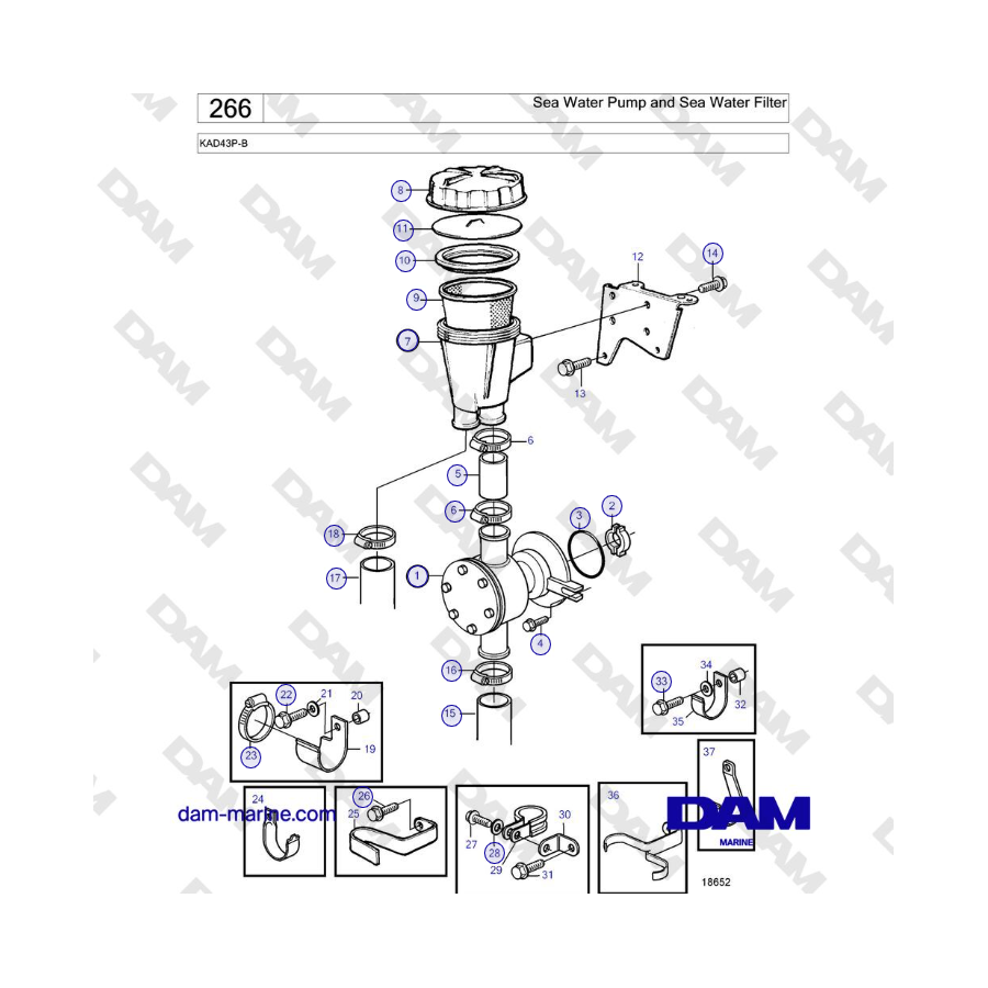 Volvo Penta KAD43P-B - Sea Water Pump and Sea Water Filter