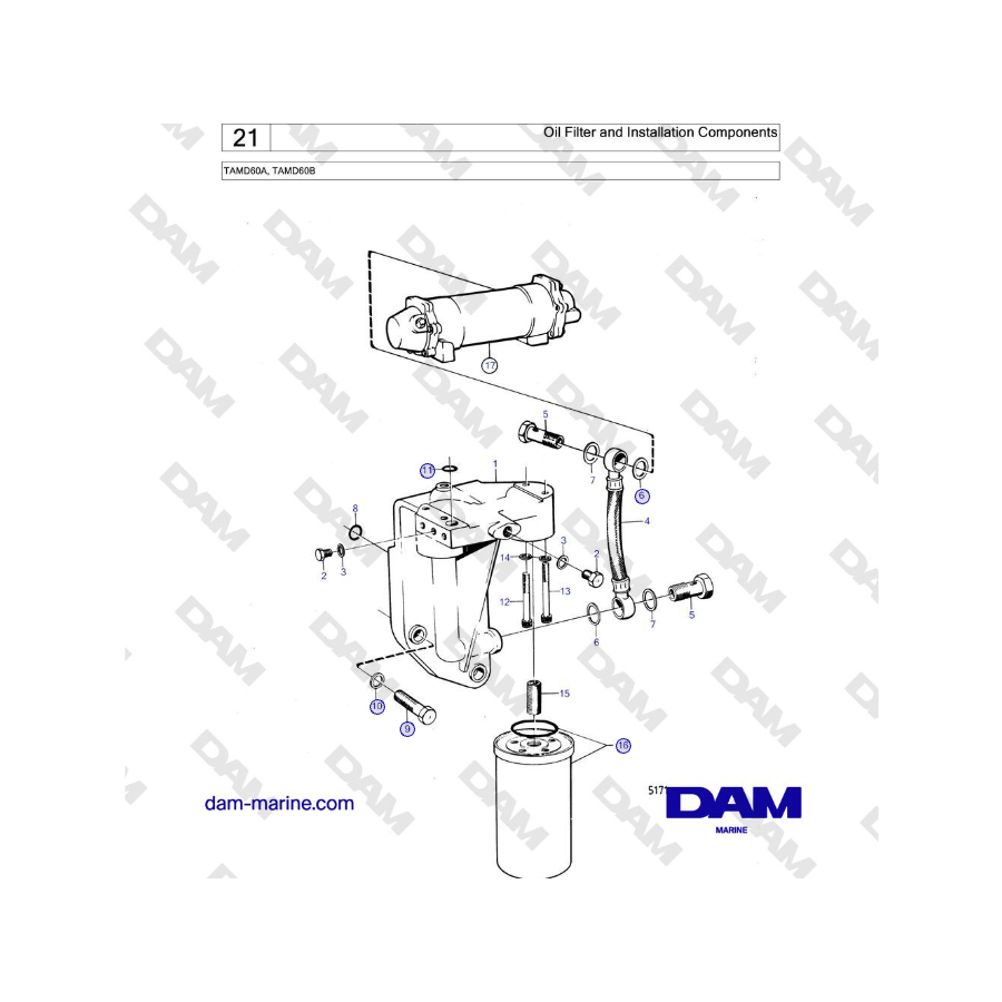 Volvo Penta TAMD60A, TAMD60B - Filtro olio e componenti di installazione