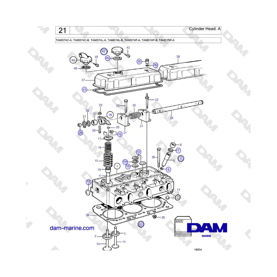 Volvo Penta TAMD74 - Cylinder Head: A
