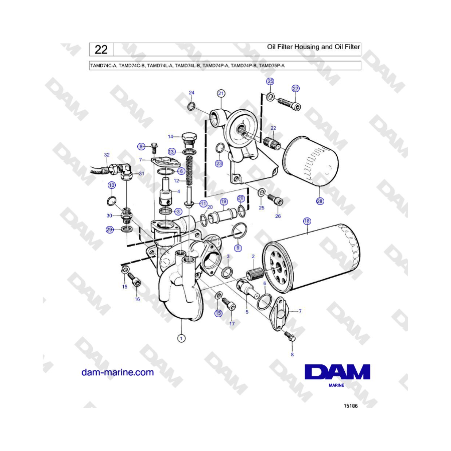Volvo Penta TAMD74 - Oil Filter Housing and Oil Filter