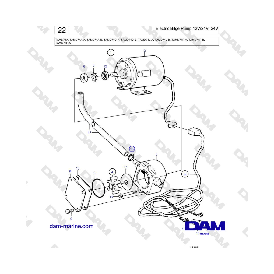 Volvo Penta TAMD74 - Electric Bilge Pump 12V/24V: 24V