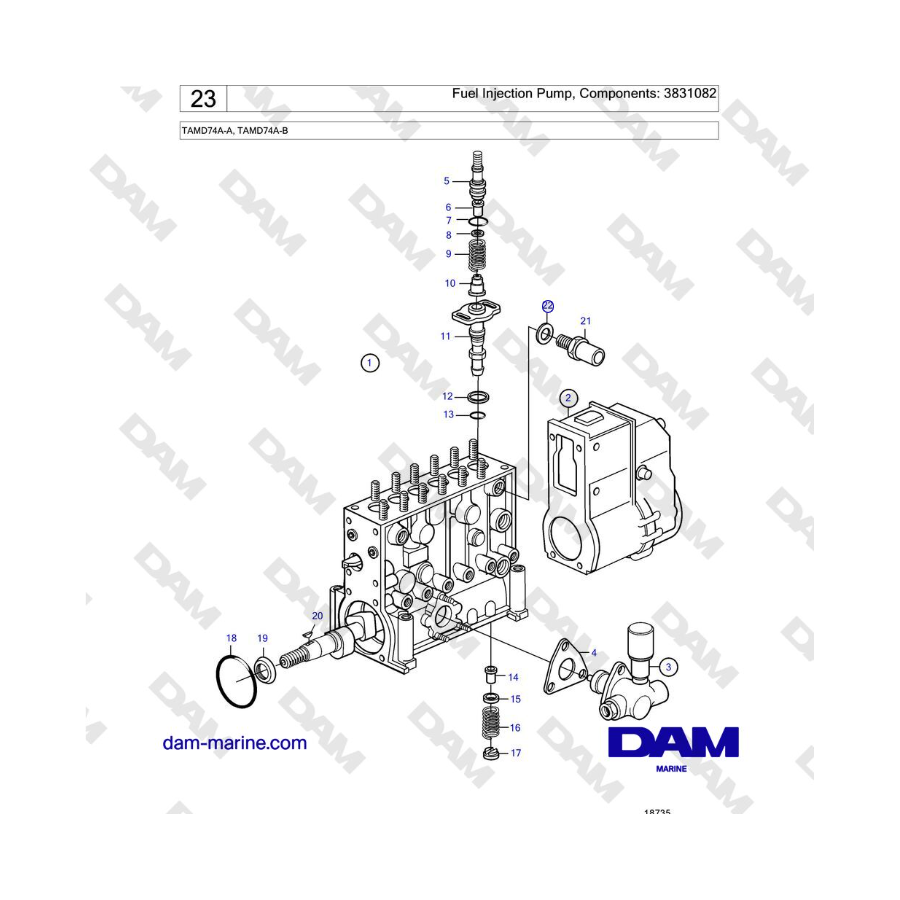Volvo Penta TAMD74 - Fuel Injection Pump, Components: 3831082