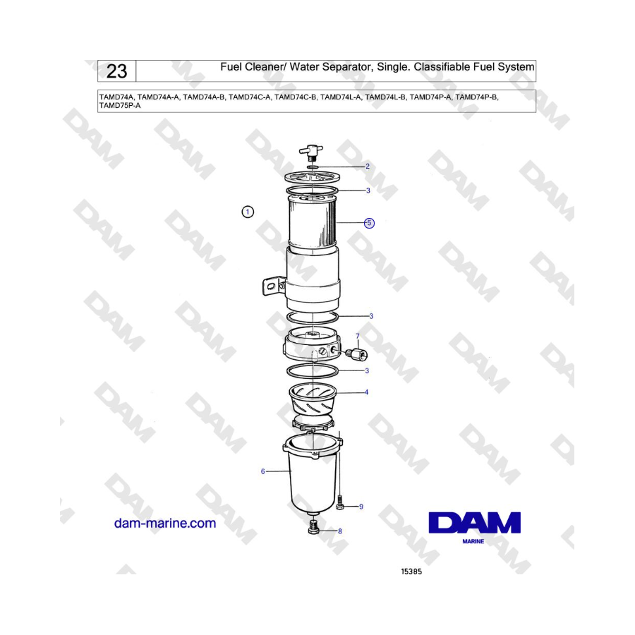 Volvo Penta TAMD74 - Fuel Cleaner/ Water Separator, Single