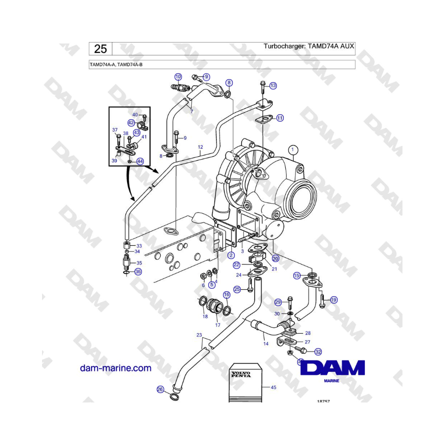 Volvo Penta TAMD74 - Turbocharger: TAMD74A AUX