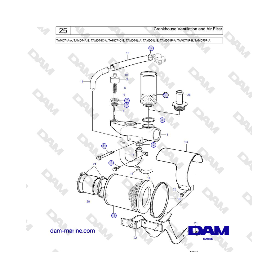 Volvo Penta TAMD74 - Crankhouse Ventilation and Air Filter