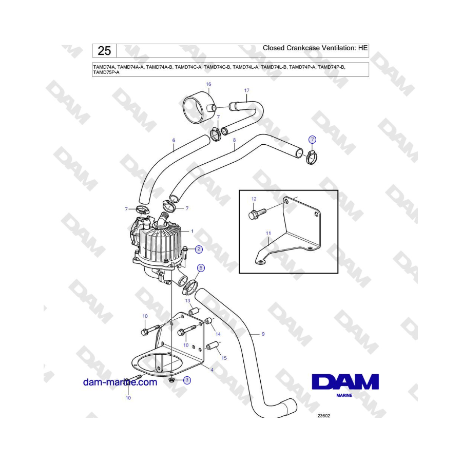 Volvo Penta TAMD74 - Ventilazione del basamento chiusa: HE