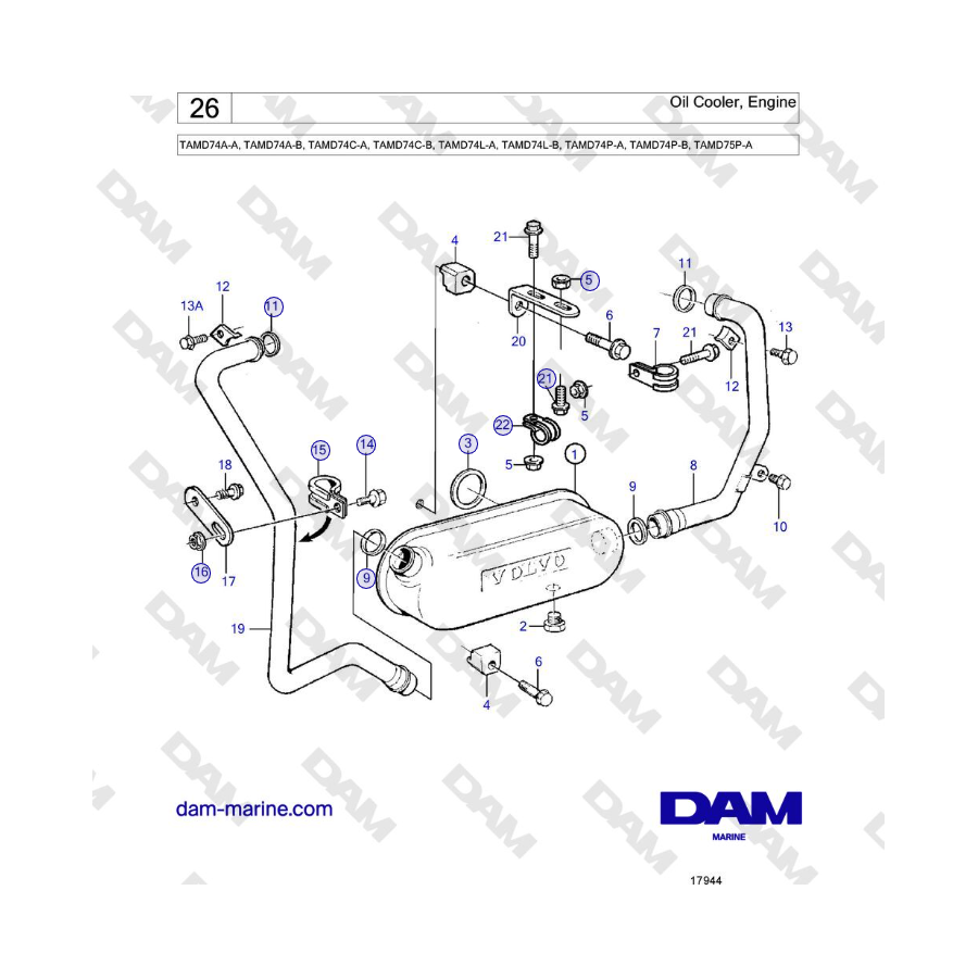 Volvo Penta TAMD74 - Enfriador de aceite del motor