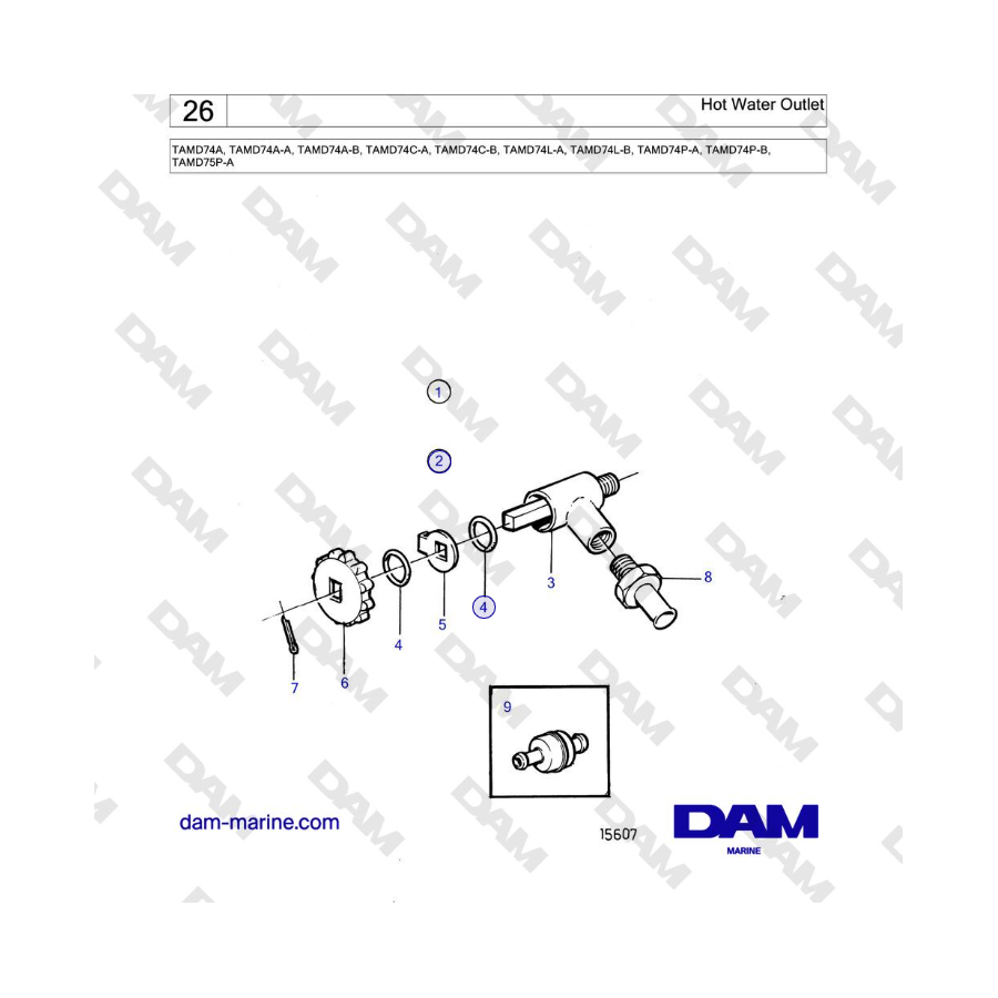 Volvo Penta TAMD74 - Salida de agua caliente 