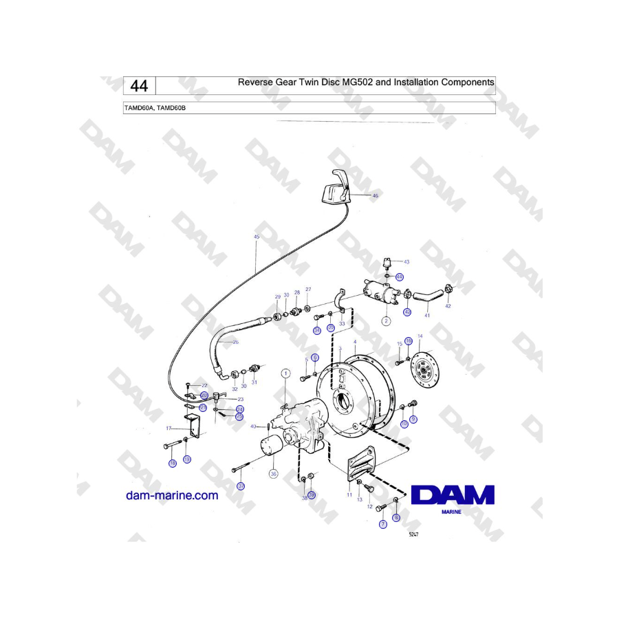 Volvo Penta TAMD60A, TAMD60B - Reverse Gear Twin Disc MG502 and Installation Components
