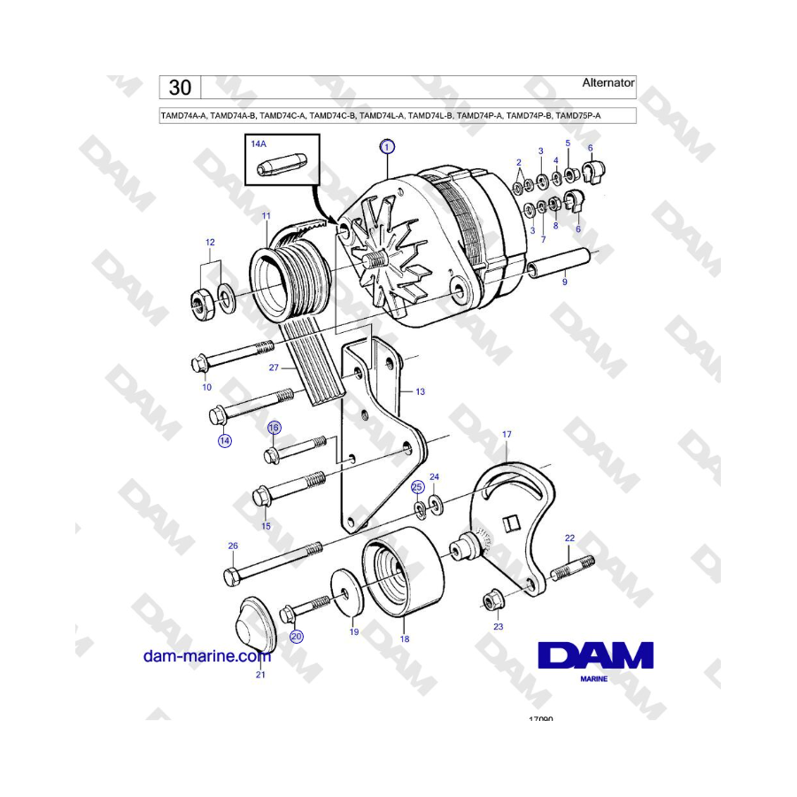 Volvo Penta TAMD74 - Alternador 