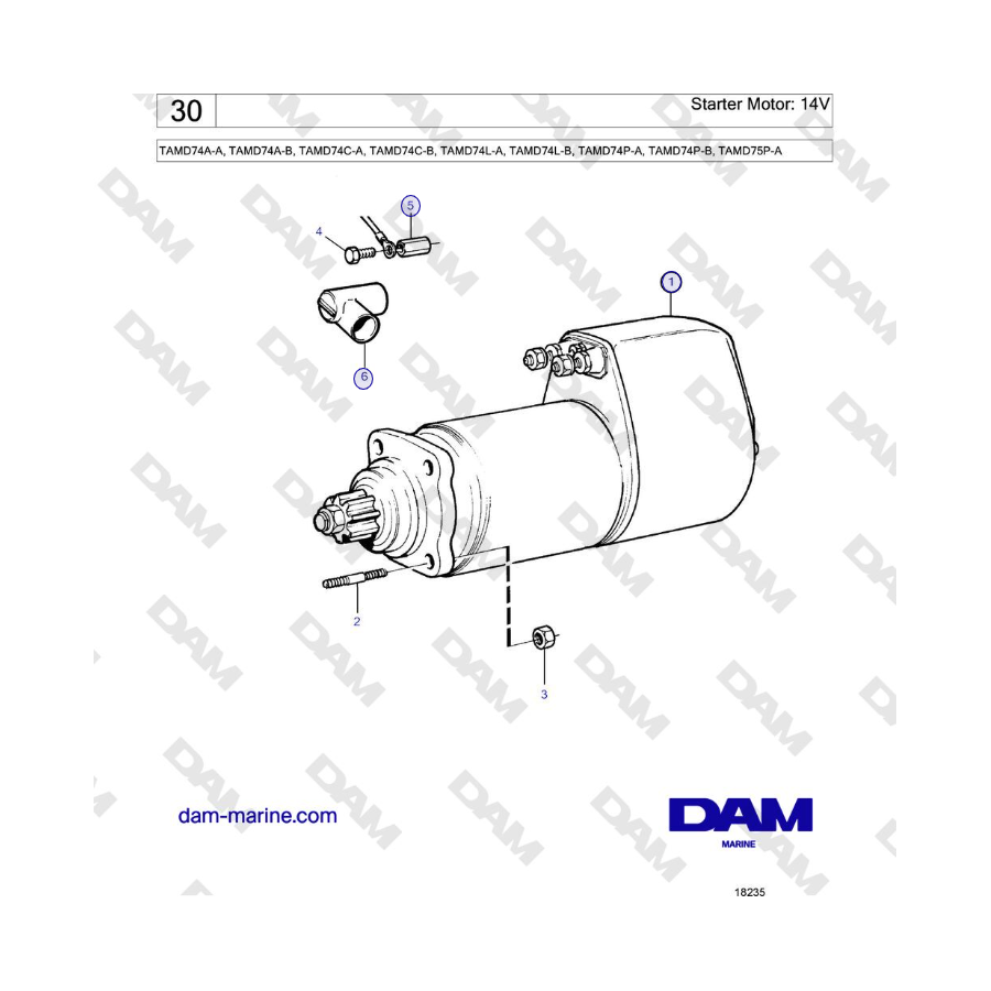 Volvo Penta TAMD74 - Motor de arranque: 14 V