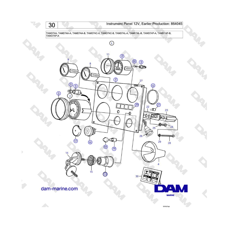 Volvo Penta TAMD74 - Panel de instrumentos 12 V