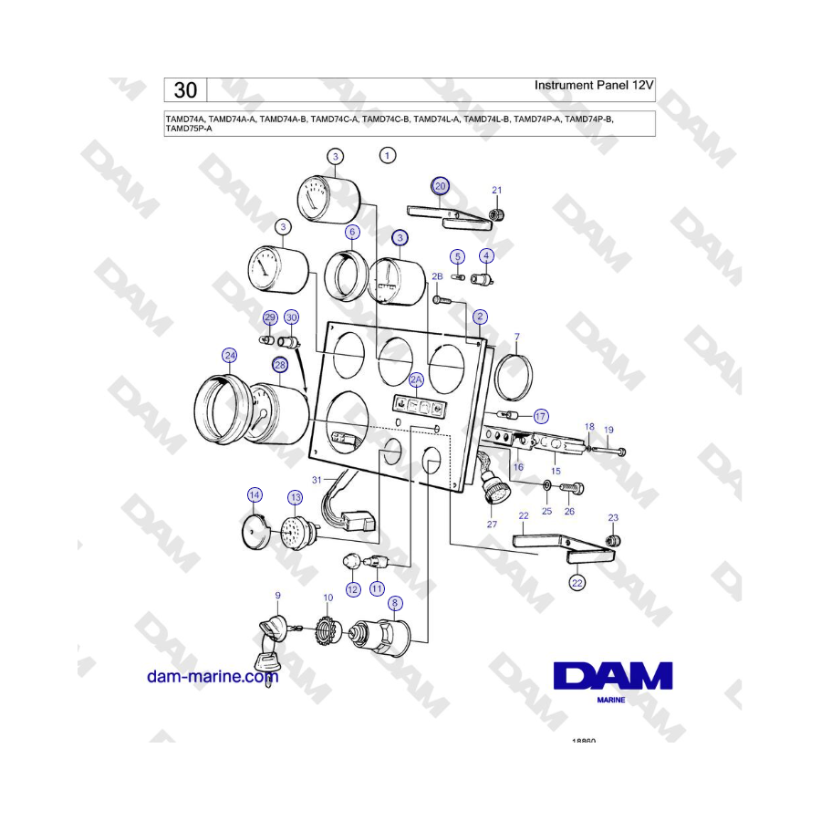 Volvo Penta TAMD74 - Panel de instrumentos 12V