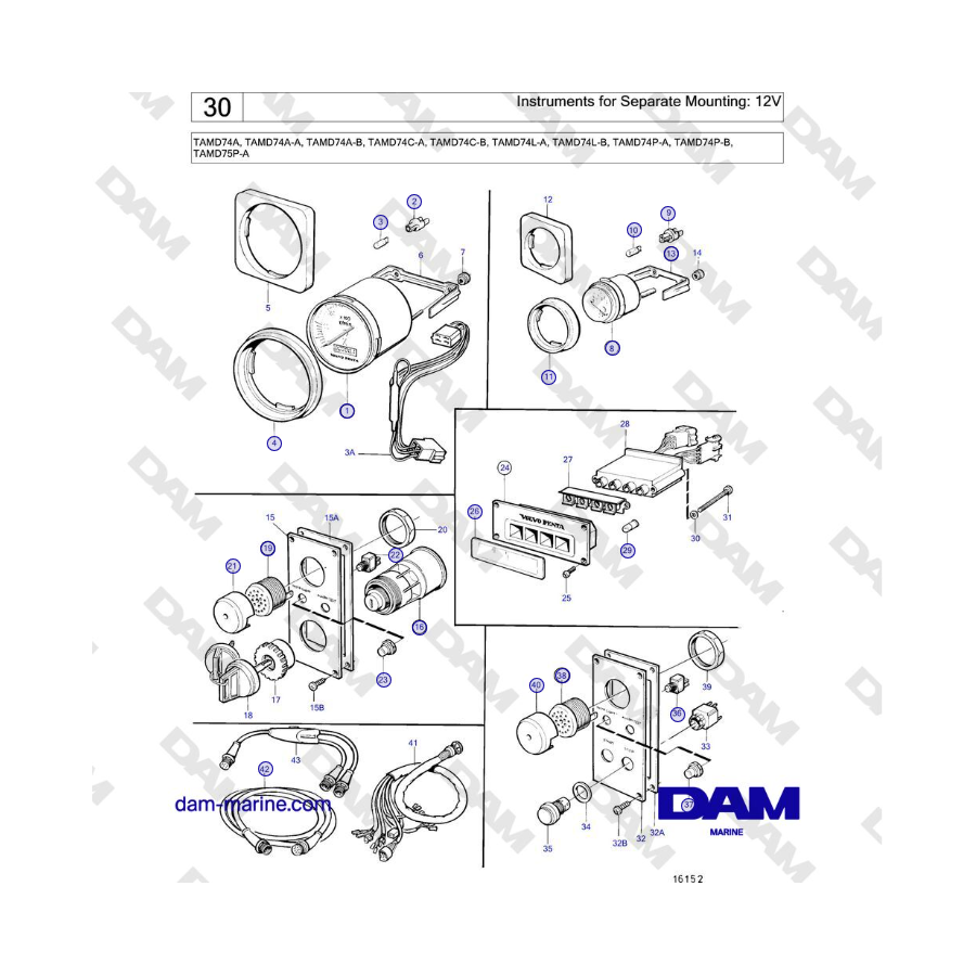 Volvo Penta TAMD74 - Instrumentos para montaje independiente: 12 V
