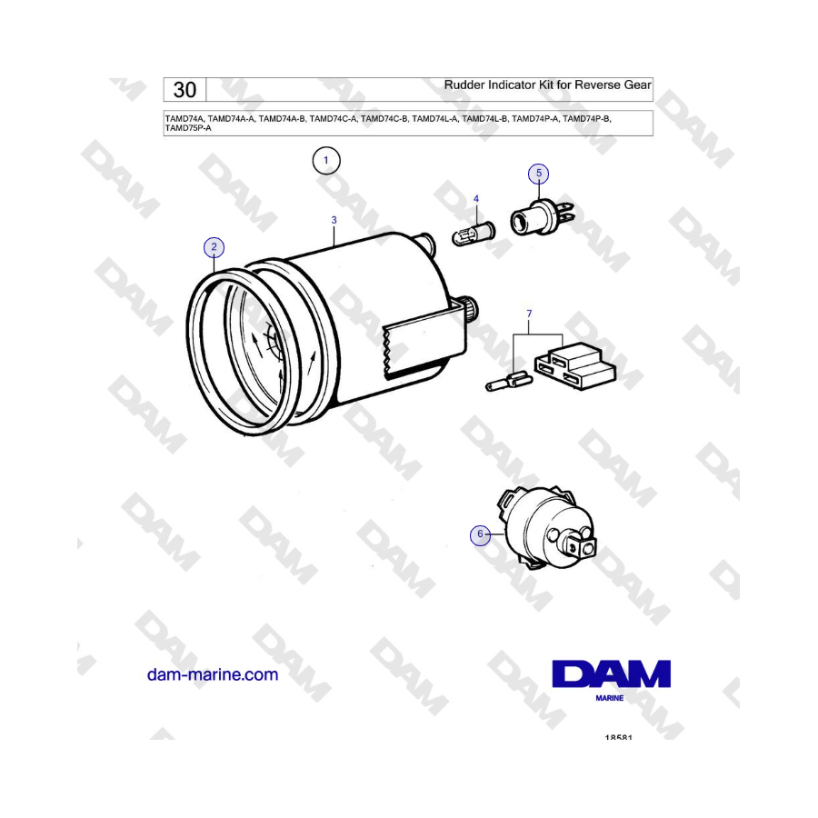 Volvo Penta TAMD74 - Kit de indicador de timón para marcha atrás