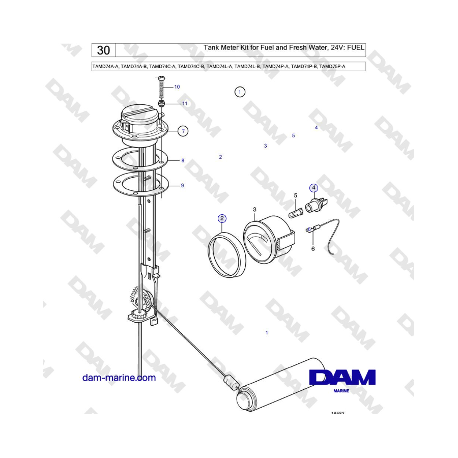 Volvo Penta TAMD74 - Kit de medición de tanques de combustible y agua dulce