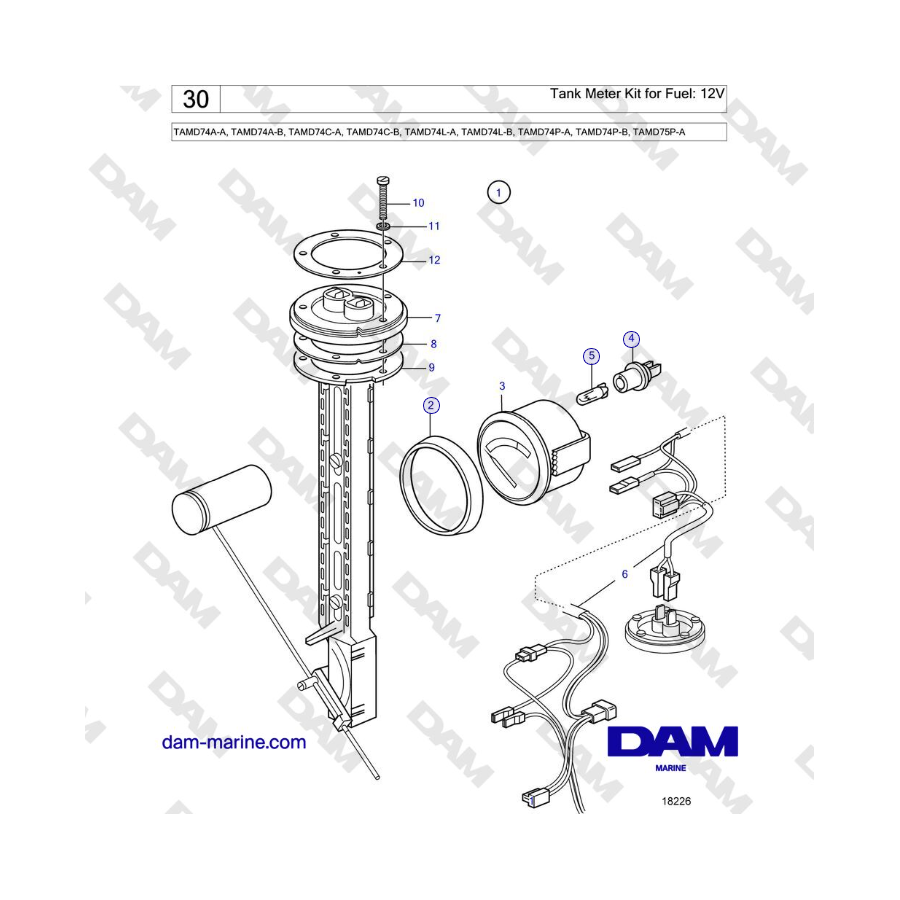 Volvo Penta TAMD74 - Tank Meter Kit for Fuel: 12V 