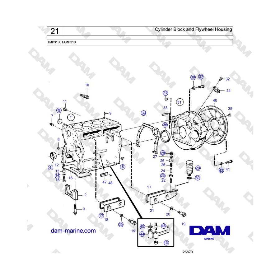 Volvo Penta TMD31B, TAMD31B - Cylinder Block and Flywheel Housing
