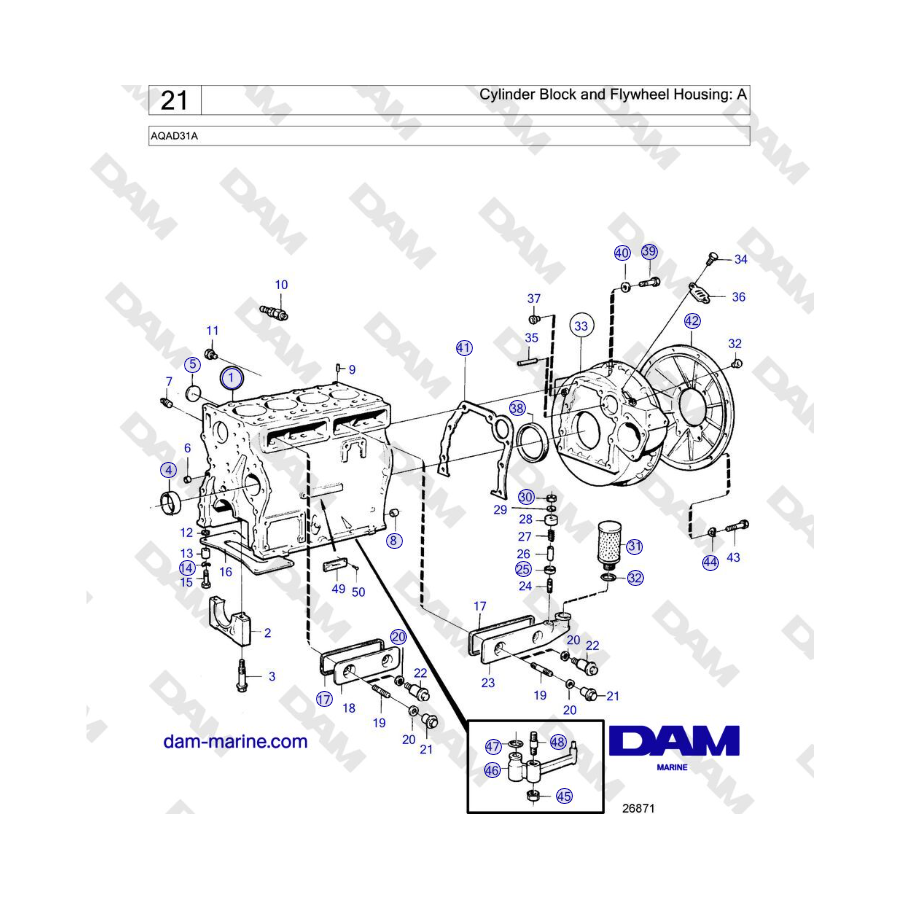Volvo Penta AQAD31A - Cylinder Block and Flywheel Housing: A