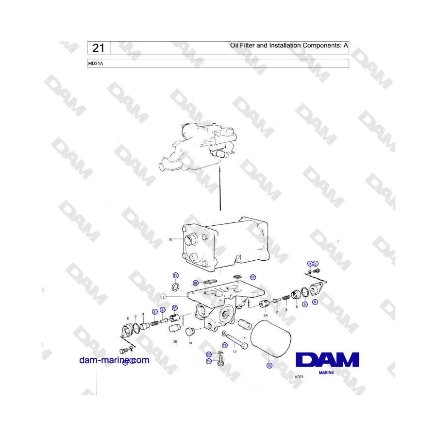 Volvo Penta MD31A - Oil Filter and Installation Components: A 