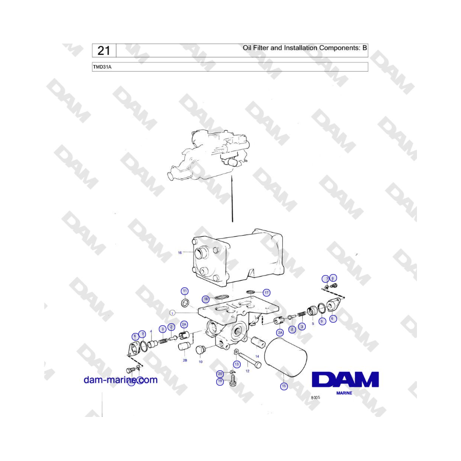 Volvo Penta TMD31A - Oil Filter and Installation Components: B