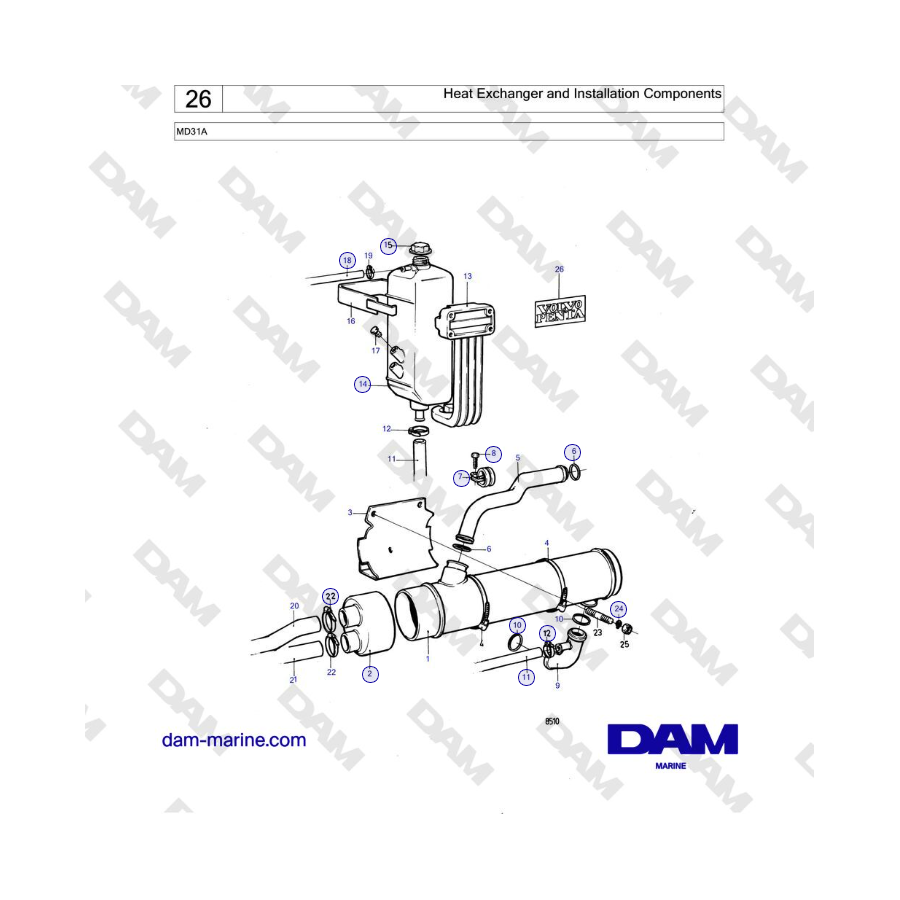 Volvo Penta MD31A - Heat Exchanger and Installation Components