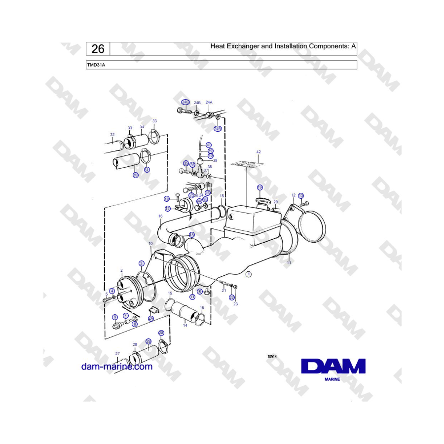 Volvo Penta TMD31A - Intercambiador de calor y componentes de instalación: A